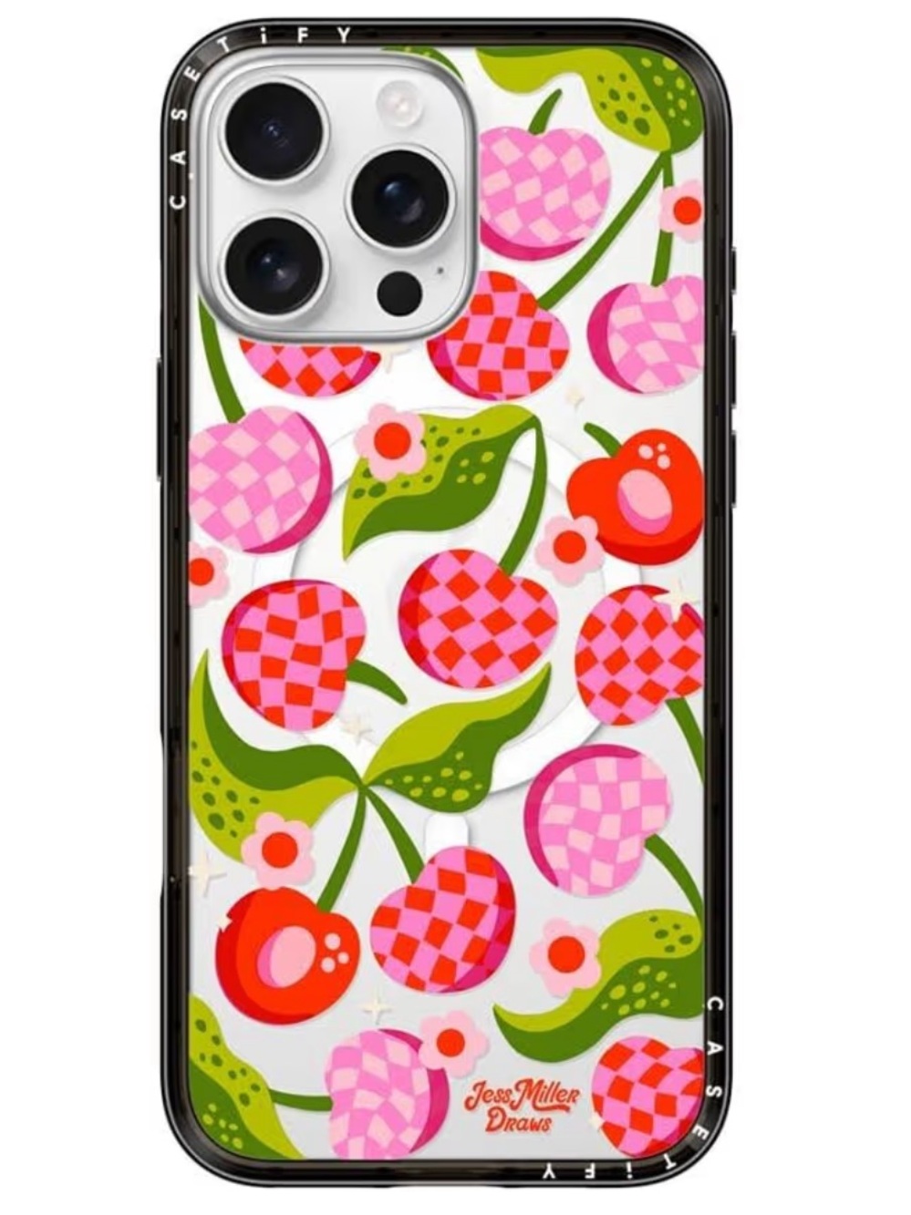 NWT Casetify IPhone 16 promax Clear Case with Checkered Cherries Design